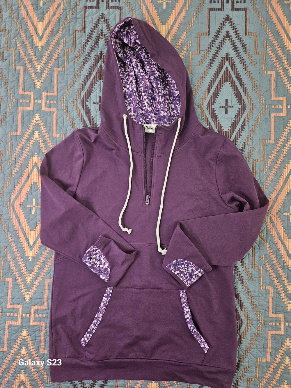Pulse Purple Floral-Lined Hoodie Pullover